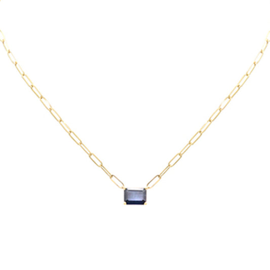 Muse Jewelry 3.00ct G SI 14K Yellow Gold Blue Sapphire Paperclip Necklace 14 + 2" Ext