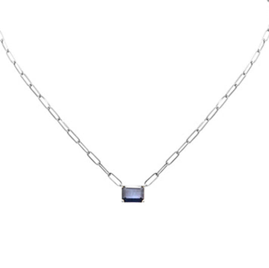 Muse Jewelry 3.00ct G SI 14K White Gold Blue Sapphire Paperclip Necklace 14 + 2" Ext