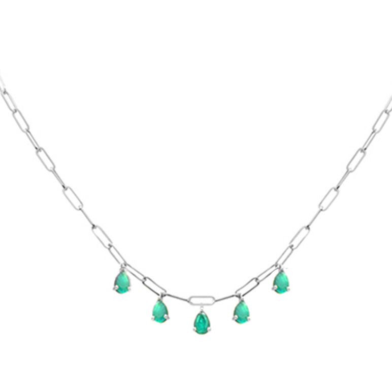 Muse Jewelry 1.65ct G SI 14K White Gold Green Emerald Gemstone Paperclip Necklace 14 + 2" Ext