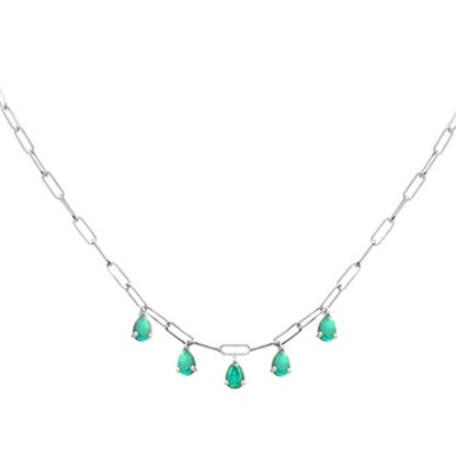 Muse Jewelry 1.65ct G SI 14K White Gold Green Emerald Gemstone Paperclip Necklace 14 + 2" Ext