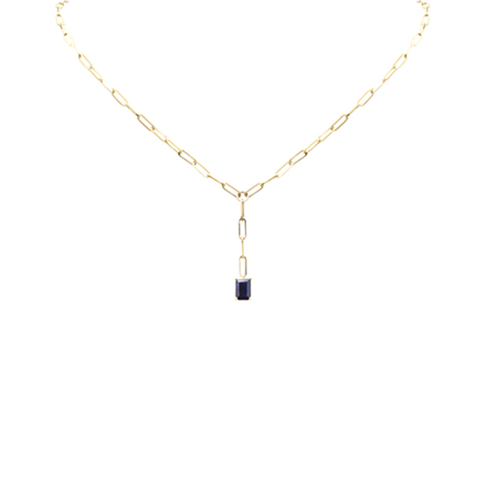 Muse Jewelry .91ct G SI 14K Yellow Gold Natural Blue Sapphire Gemstone Paperclip Necklace 14 + 2" Ext