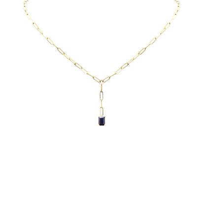 Muse Jewelry .91ct G SI 14K Yellow Gold Natural Blue Sapphire Gemstone Paperclip Necklace 14 + 2" Ext