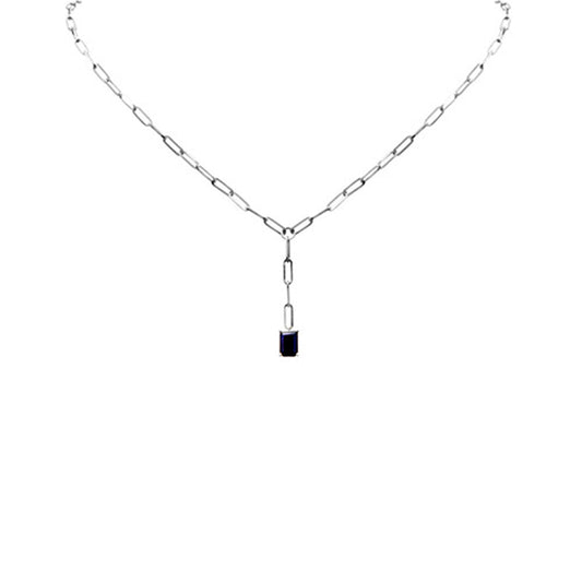 Muse Jewelry .90ct G SI 14K White Gold Natural Blue Sapphire Gemstone Paperclip Necklace 14 + 2" Ext