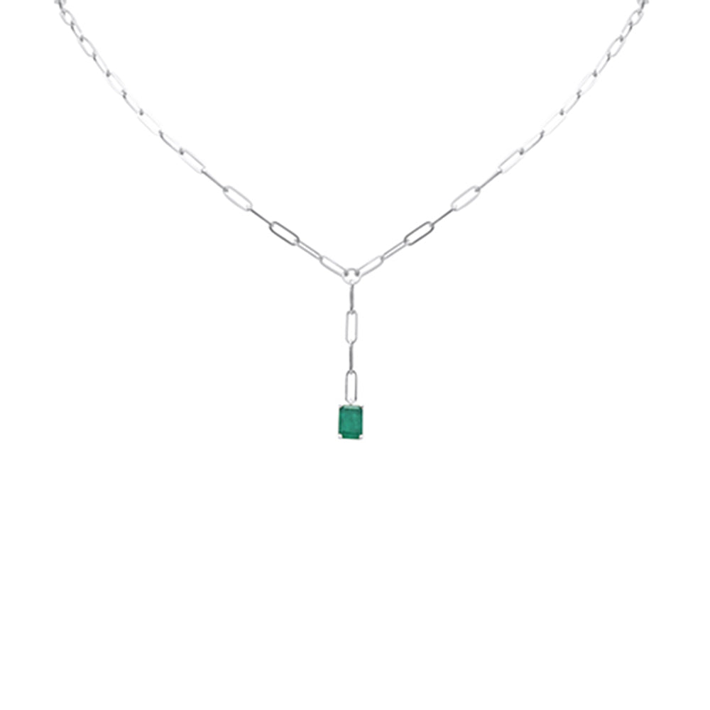 Muse Jewelry .95ct G SI 14K White Gold Natural Emerald Gemstone Drop Paperclip Necklace 14 + 2" Ext