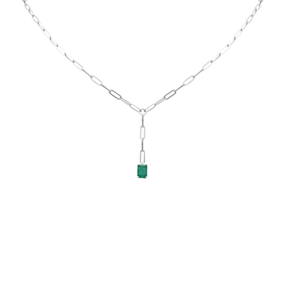 Muse Jewelry .95ct G SI 14K White Gold Natural Emerald Gemstone Drop Paperclip Necklace 14 + 2" Ext