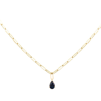 Muse Jewelry 1.10ct G SI 14K Yellow Gold Blue Sapphire Paperclip Necklace 14 + 2" Ext