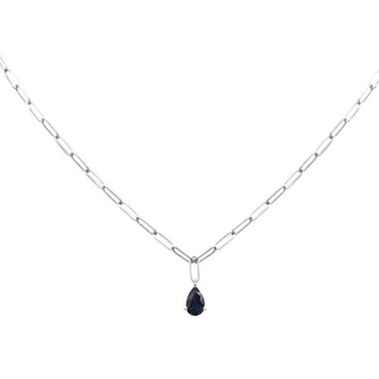 Muse Jewelry 1.10ct G SI 14K White Gold Blue Sapphire Paperclip Necklace 14 + 2" Ext