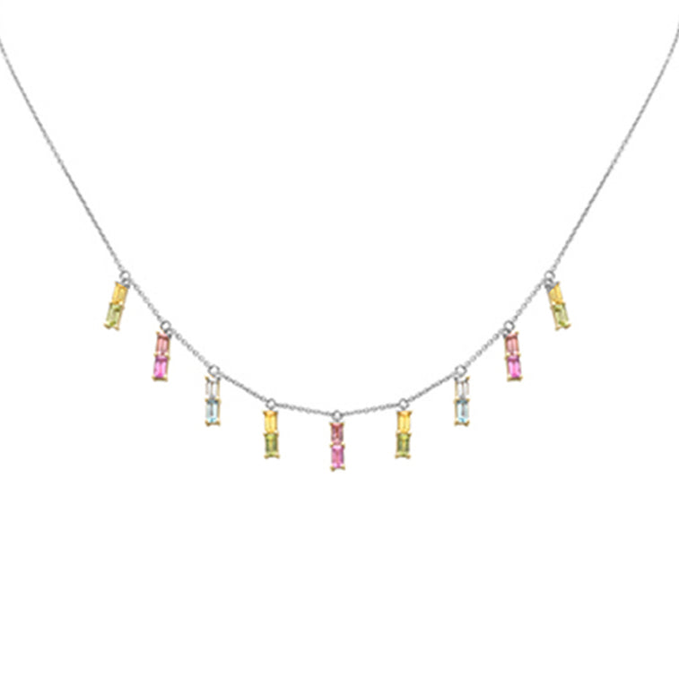 Muse Jewelry 2.76ct G SI 14K White Gold Multi Color Gemstone Necklace 16 + 2" Ext