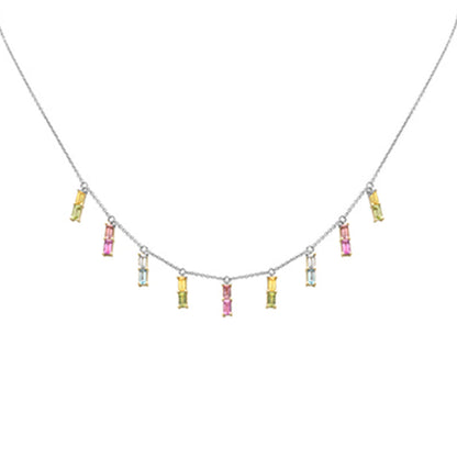 Muse Jewelry 2.76ct G SI 14K White Gold Multi Color Gemstone Necklace 16 + 2" Ext