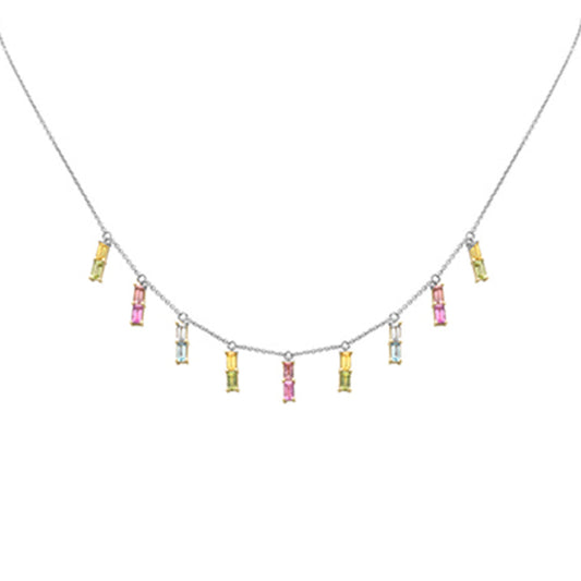 Muse Jewelry 2.76ct G SI 14K White Gold Multi Color Gemstone Necklace 16 + 2" Ext