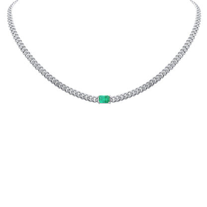 Muse Jewelry 2.48ct G SI 14K White Gold Diamond & Emerald Gemstone Chain Necklace 13+3" Long