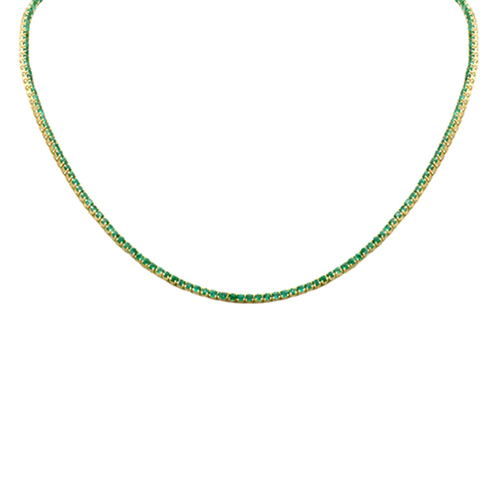 Muse Jewelry 3.69ct G SI 14K Yellow Gold Round Emerald Gemstone Tennis Necklace 12+4" Ext