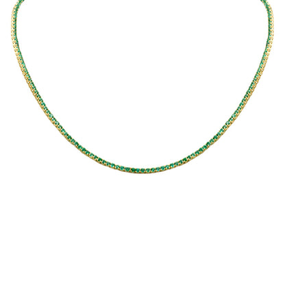 Muse Jewelry 3.69ct G SI 14K Yellow Gold Round Emerald Gemstone Tennis Necklace 12+4" Ext