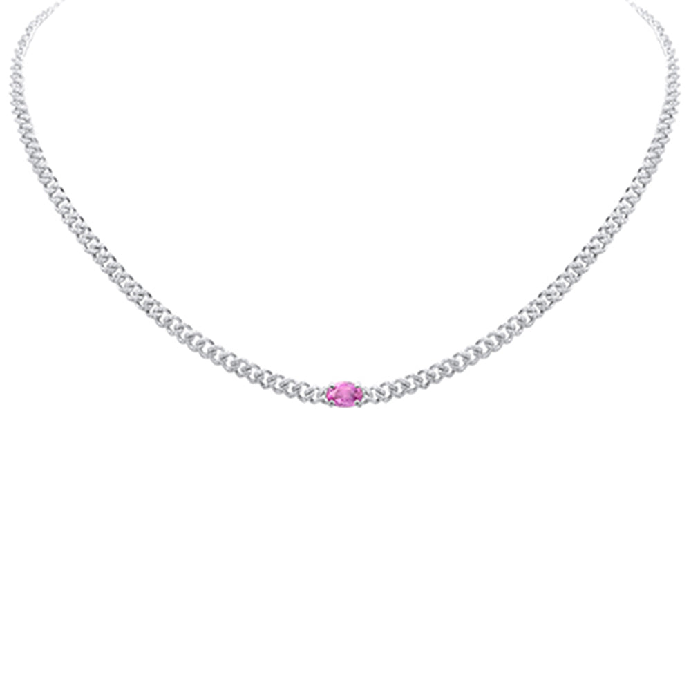 Muse Jewelry 1.75ct G SI 14K White Gold Diamond & Pink Sapphire Gemstone Chain Necklace 13+3" Long