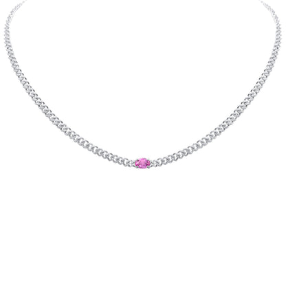 Muse Jewelry 1.75ct G SI 14K White Gold Diamond & Pink Sapphire Gemstone Chain Necklace 13+3" Long