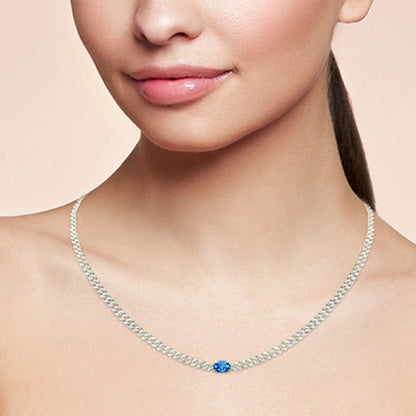 Muse Jewelry 1.66ct G SI 14K Yellow Gold Round Diamond & Oval Shaped Blue Sapphire Cuban Necklace 13 + 3" Ext.