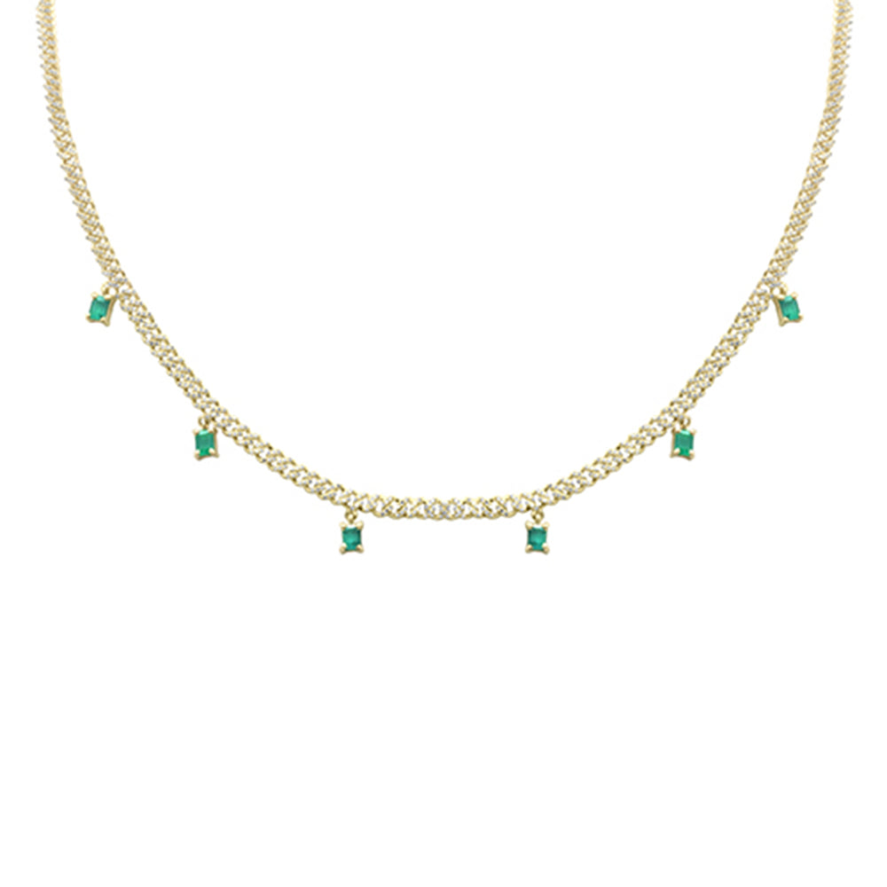 Muse Jewelry 2.44ct G SI 14K Yellow Gold Diamond & Emerald Gemstone Cuban Chain Necklace 13+5" Ext