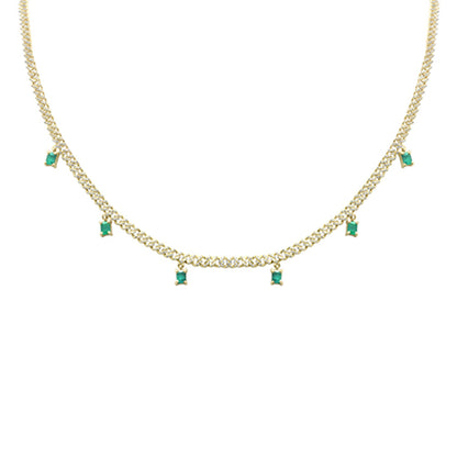 Muse Jewelry 2.44ct G SI 14K Yellow Gold Diamond & Emerald Gemstone Cuban Chain Necklace 13+5" Ext