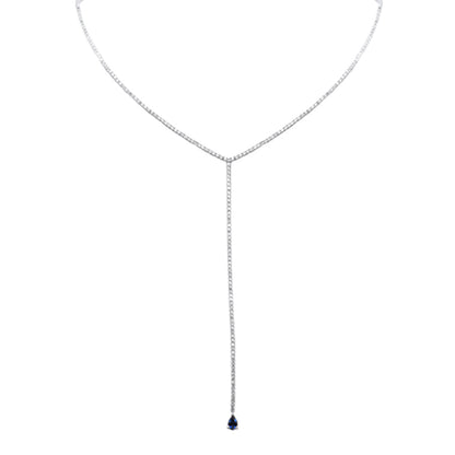 Muse Jewelry 3.16ct G SI 14K White Gold Round Diamond & Blue Sapphire Tennis Drop Lariat Y Necklace 14+4'Ext