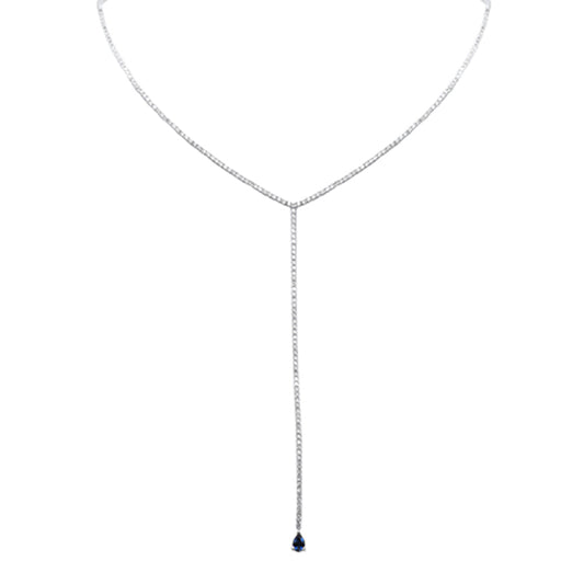 Muse Jewelry 3.16ct G SI 14K White Gold Round Diamond & Blue Sapphire Tennis Drop Lariat Y Necklace 14+4'Ext