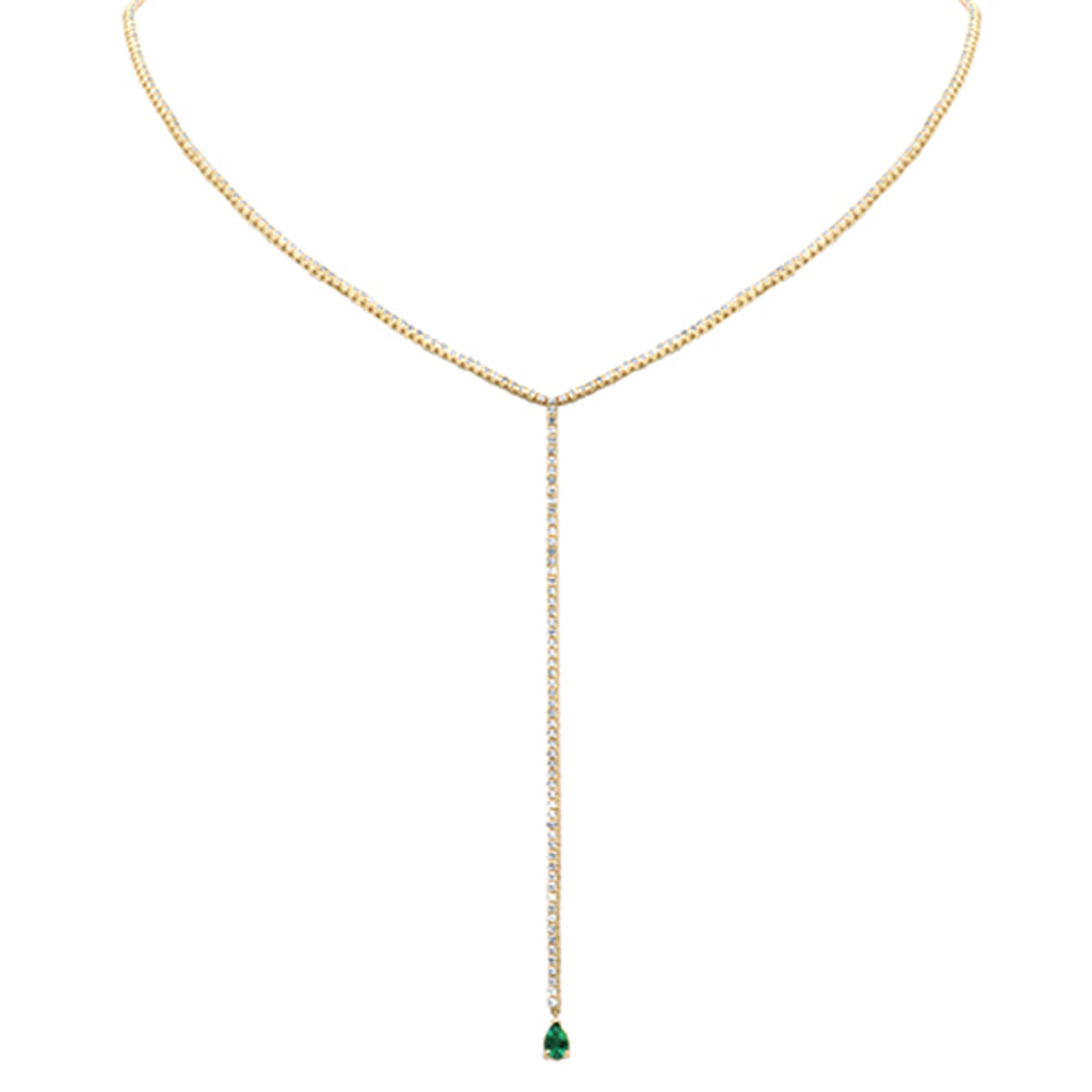 Muse Jewelry 2.99ct G SI 14K Yellow Gold Diamond & Pear Shaped Emerald Gemstone Tennis Drop Y Lariat Necklace 14+4'Ext