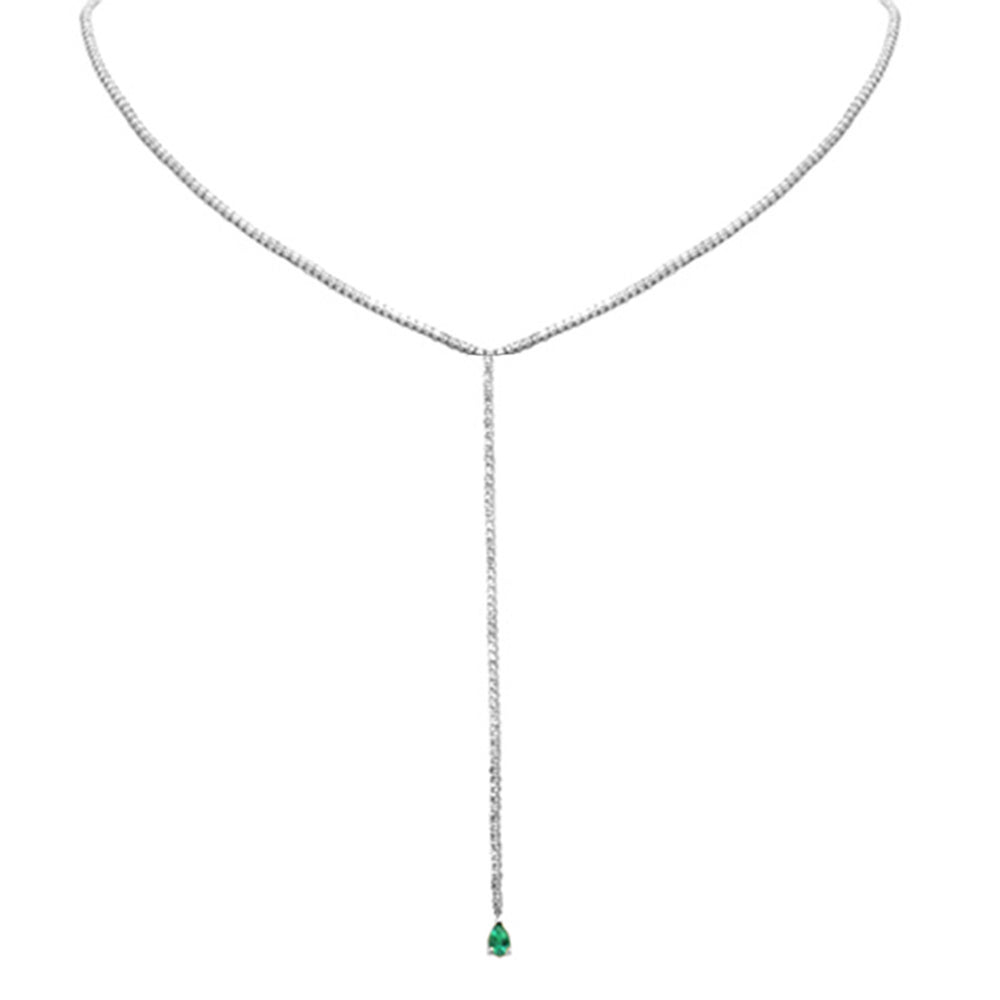 Muse Jewelry 2.98ct G SI 14K White Gold Diamond & Pear Shaped Emerald Gemstone Tennis Lariat Drop Necklace 14 + 4" Ext