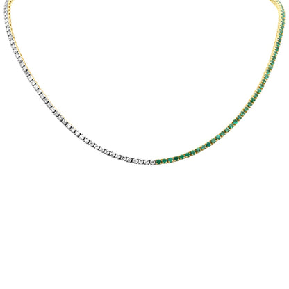 Muse Jewelry 6.36ct G SI 14K Yellow Gold Diamond & Emerald Gemstone Tennis Necklace 14" Long