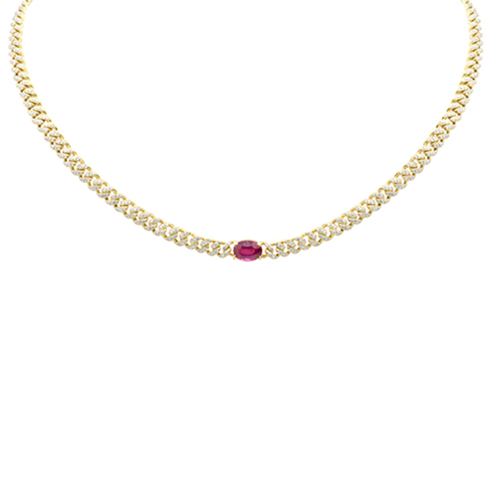 Muse Jewelry 2.57ct G SI 14K Yellow Gold Diamond & Ruby Gemstone Chain Necklace 13+3" Long