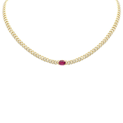 Muse Jewelry 2.57ct G SI 14K Yellow Gold Diamond & Ruby Gemstone Chain Necklace 13+3" Long