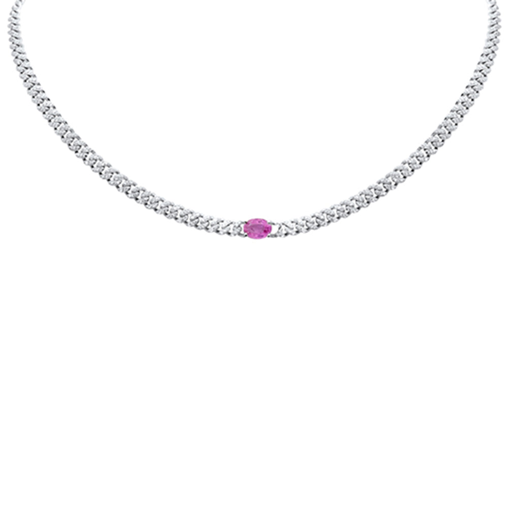 Muse Jewelry 2.38ct G SI 14K White Gold Diamond & Pink Sapphire Gemstone Chain Necklace 13+3" Long