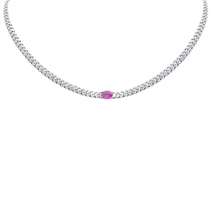 Muse Jewelry 2.38ct G SI 14K White Gold Diamond & Pink Sapphire Gemstone Chain Necklace 13+3" Long