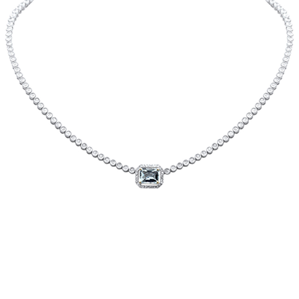 Muse Jewelry 1.00ct,2.28ct G SI 14K White Gold Diamond Aqumarine Emerald Cut Necklace 16+2" Long