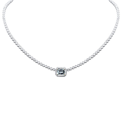 Muse Jewelry 1.00ct,2.28ct G SI 14K White Gold Diamond Aqumarine Emerald Cut Necklace 16+2" Long