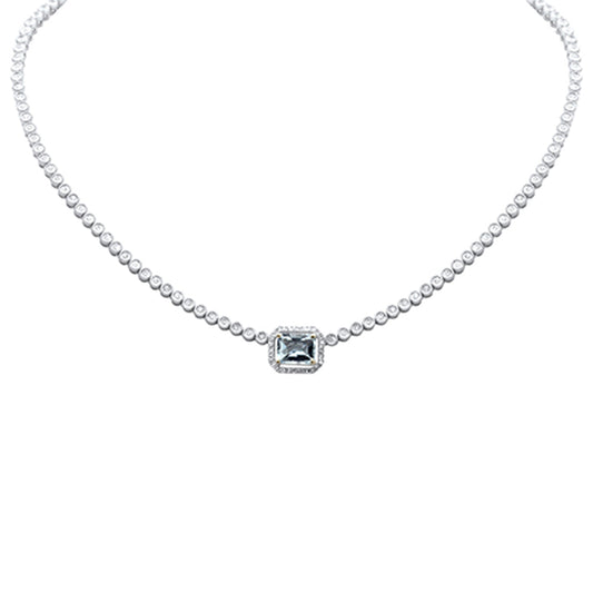 Muse Jewelry 1.00ct,2.28ct G SI 14K White Gold Diamond Aqumarine Emerald Cut Necklace 16+2" Long