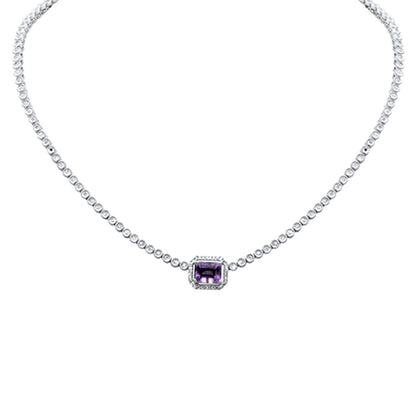 Muse Jewelry 3.22ct G SI 14K White Gold Diamond & Amethyst Gemstone Emerald cut Necklace 16+2" Long