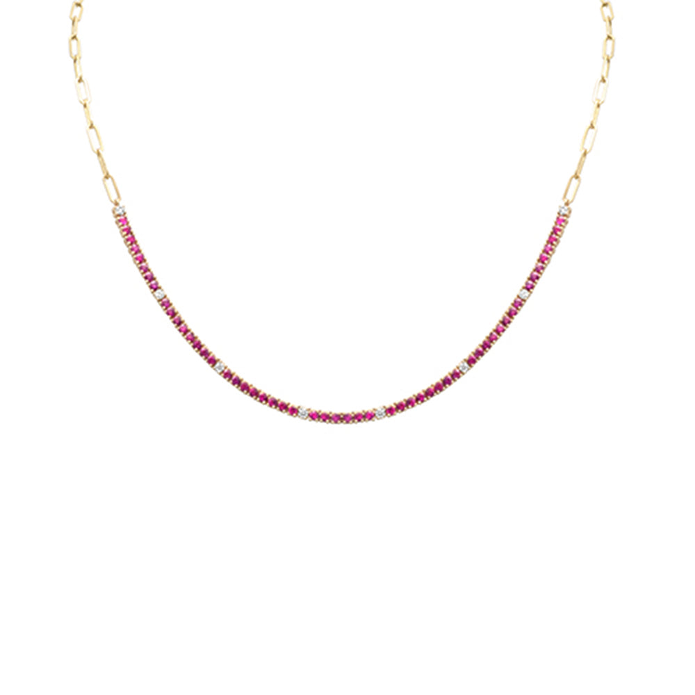 Muse Jewelry 3.13ct G SI 14K Yellow Gold Diamond & Ruby Tennis & Paperclip Necklace 15+1" Ext