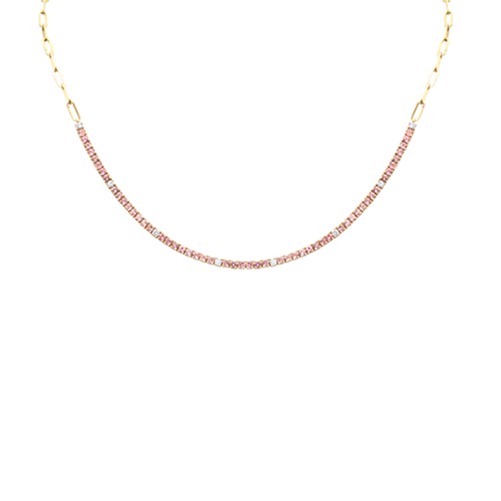 Muse Jewelry .67ct G SI 14K Yellow Gold Diamond Pink Tourmaline Tennis & Paperclip Necklace 16+1" Ext