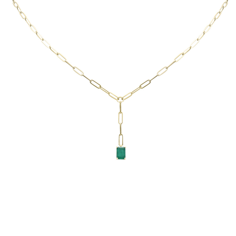 Muse Jewelry .95ct G SI 14K Yellow Gold Green Emerald Gemstone Paperclip Necklace 14 + 2" Ext