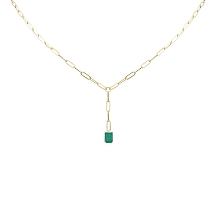 Muse Jewelry .95ct G SI 14K Yellow Gold Green Emerald Gemstone Paperclip Necklace 14 + 2" Ext