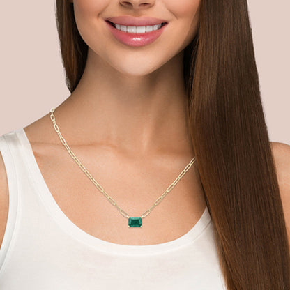 Muse Jewelry 2.00ct G SI 14K Yellow Gold Green Emerald Gemstone Paperclip Necklace 14 + 2" Ext