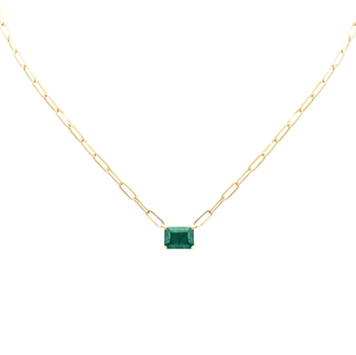 Muse Jewelry 2.00ct G SI 14K Yellow Gold Green Emerald Gemstone Paperclip Necklace 14 + 2" Ext