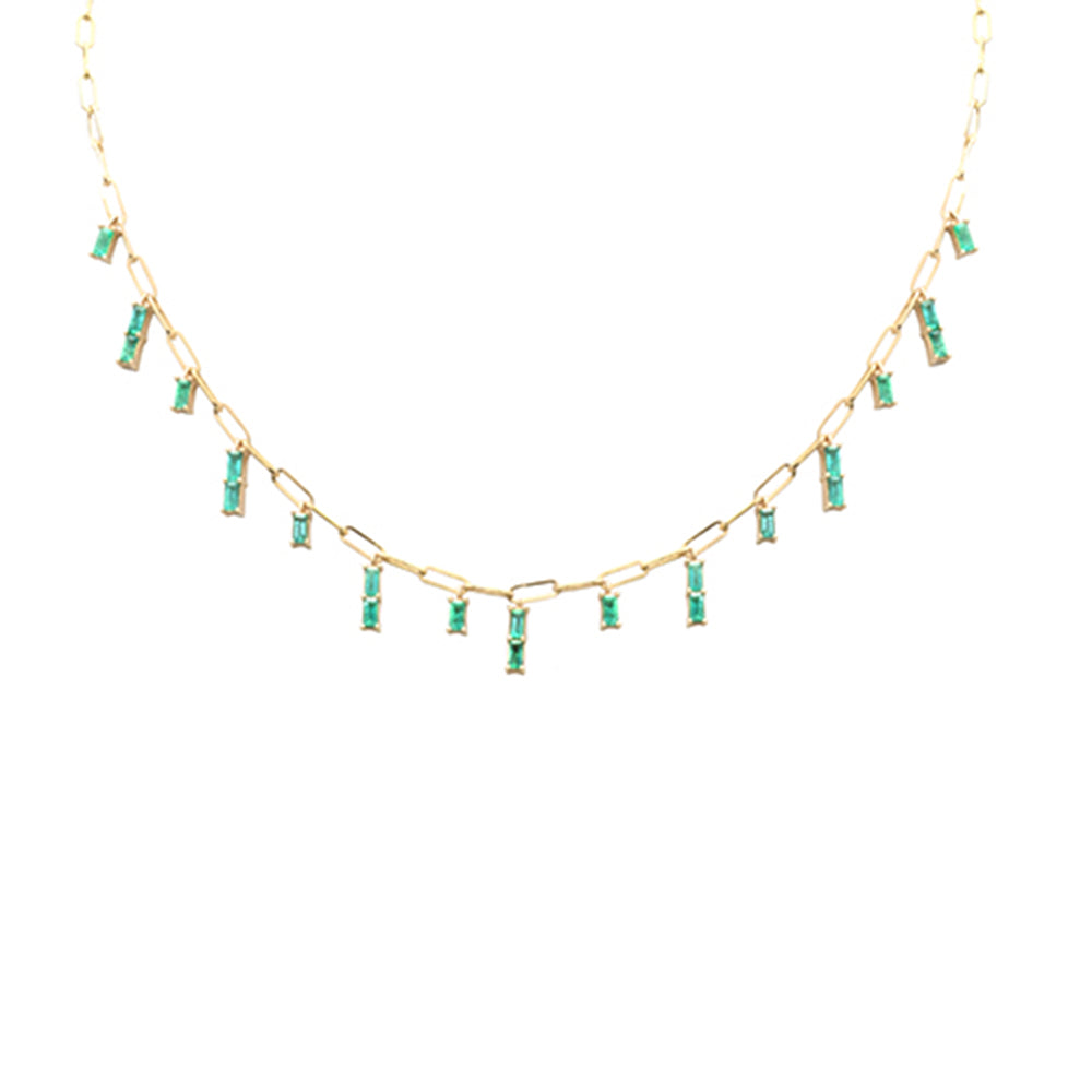 Muse Jewelry 2.42ct G SI 14K Yellow Gold Green Emerald Gemstone Dangling Paperclip Necklace 16 + 2" Ext