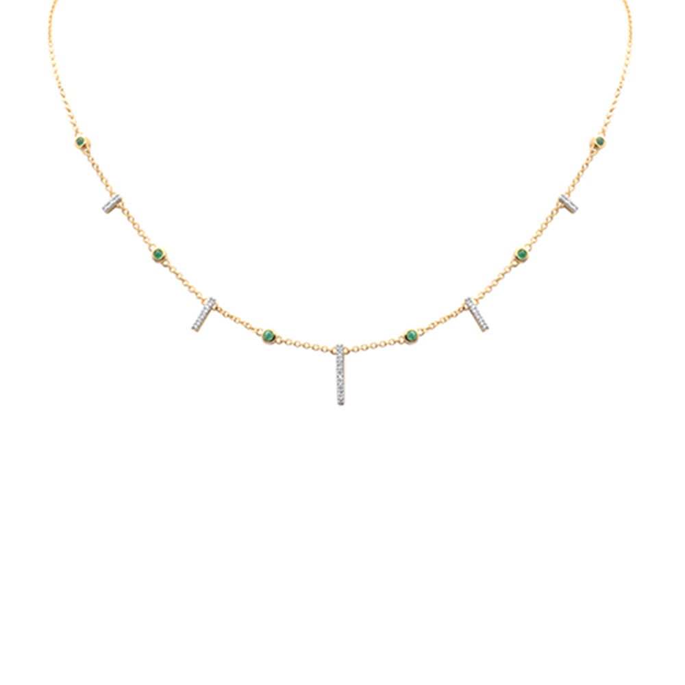 Muse Jewelry .23ct G SI 14K Yellow Gold Diamond & Green Emerald Modern Necklace 14 + 2" Ext