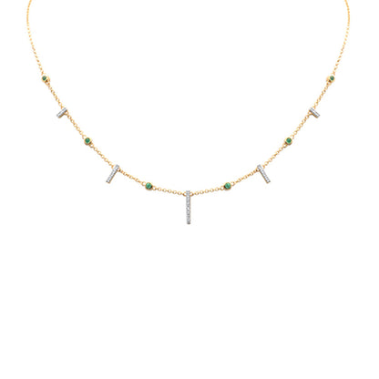 Muse Jewelry .23ct G SI 14K Yellow Gold Diamond & Green Emerald Modern Necklace 14 + 2" Ext