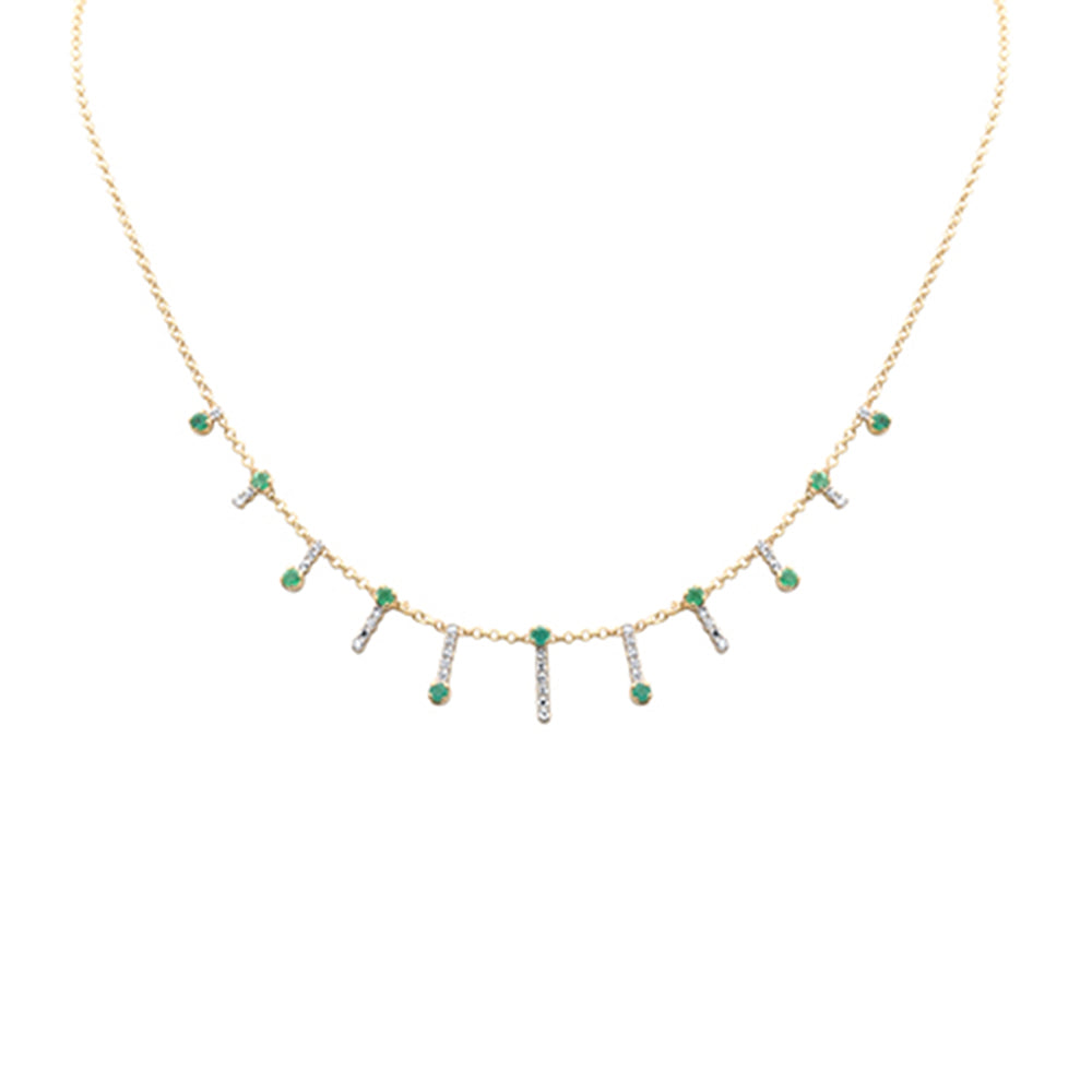 Muse Jewelry .98ct G SI 14K Yellow Gold Diamond & Emerald Dangling Necklace 16 + 2" Ext