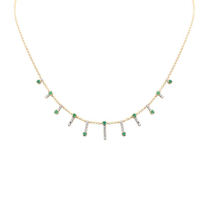 Muse Jewelry .98ct G SI 14K Yellow Gold Diamond & Emerald Dangling Necklace 16 + 2" Ext