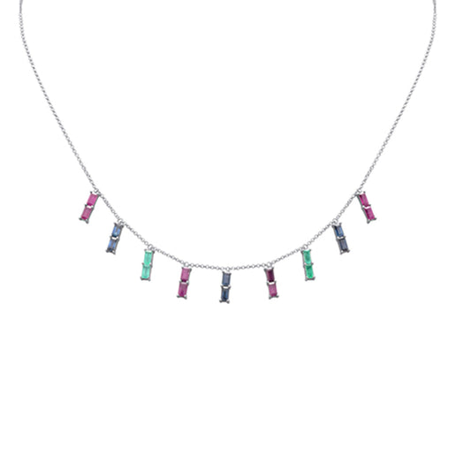 Muse Jewelry 2.80ct G SI 14K White Gold Multi Color Gemstone Necklace 16 + 2" Ext