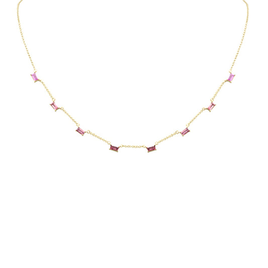 Muse Jewelry .48ct G SI 14K Yellow Gold Pink Tourmaline Station Necklace 16 + 2" Ext