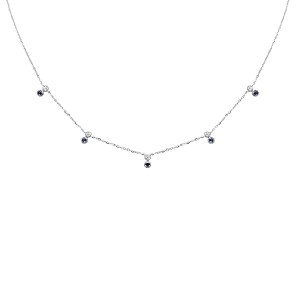 Muse Jewelry .31ct G SI 14K White Gold Diamond & Blue Sapphire Pendant Necklace 16 + 2" Ext