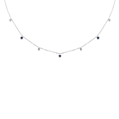 Muse Jewelry .32ct G SI 14K White Gold Diamond & Blue Sapphire Pendant Necklace 16 + 2" Ext